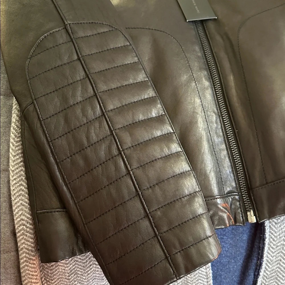 Andrew Marc New York Black Leather Sander Bomber Jacket Small New w Tags - Picture 7 of 7